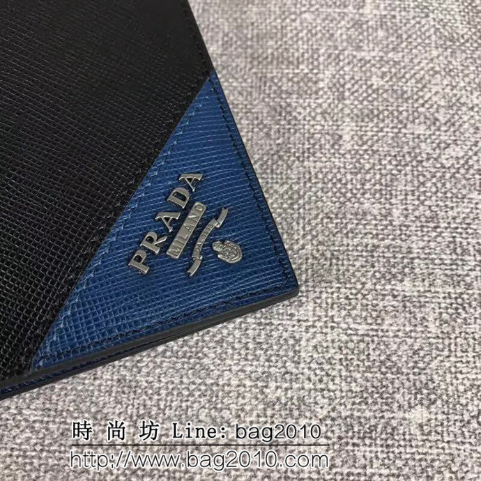 PRADA普拉達 專櫃最新款 頂級原單十字紋牛皮 男士短款錢夾 2M0513 DD1319